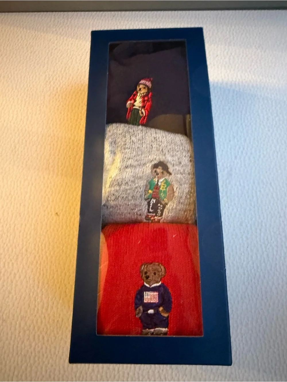 Polo by Ralph Lauren Three-Pack Bear Crew Socks - Navy, Gray, Red